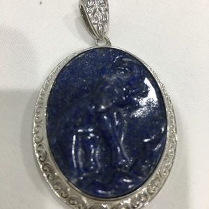 Freshened lapis lazuli Solitaire Pendant .Platinum over copper with magnet